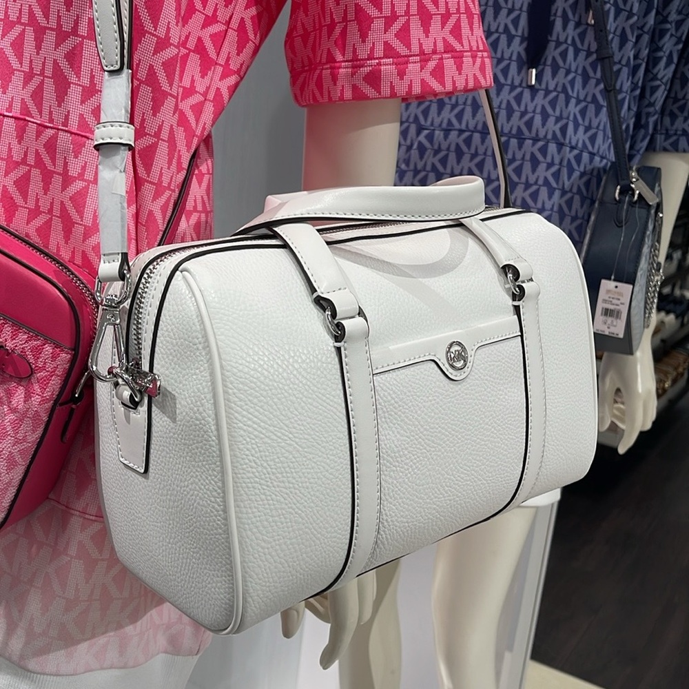 MICHAEL KORS JST TRAVEL MD DUFFLE SATCHEL SHOULDER CROSSBODY BAG MK  OPTIC WHITE - Picture 12 of 16
